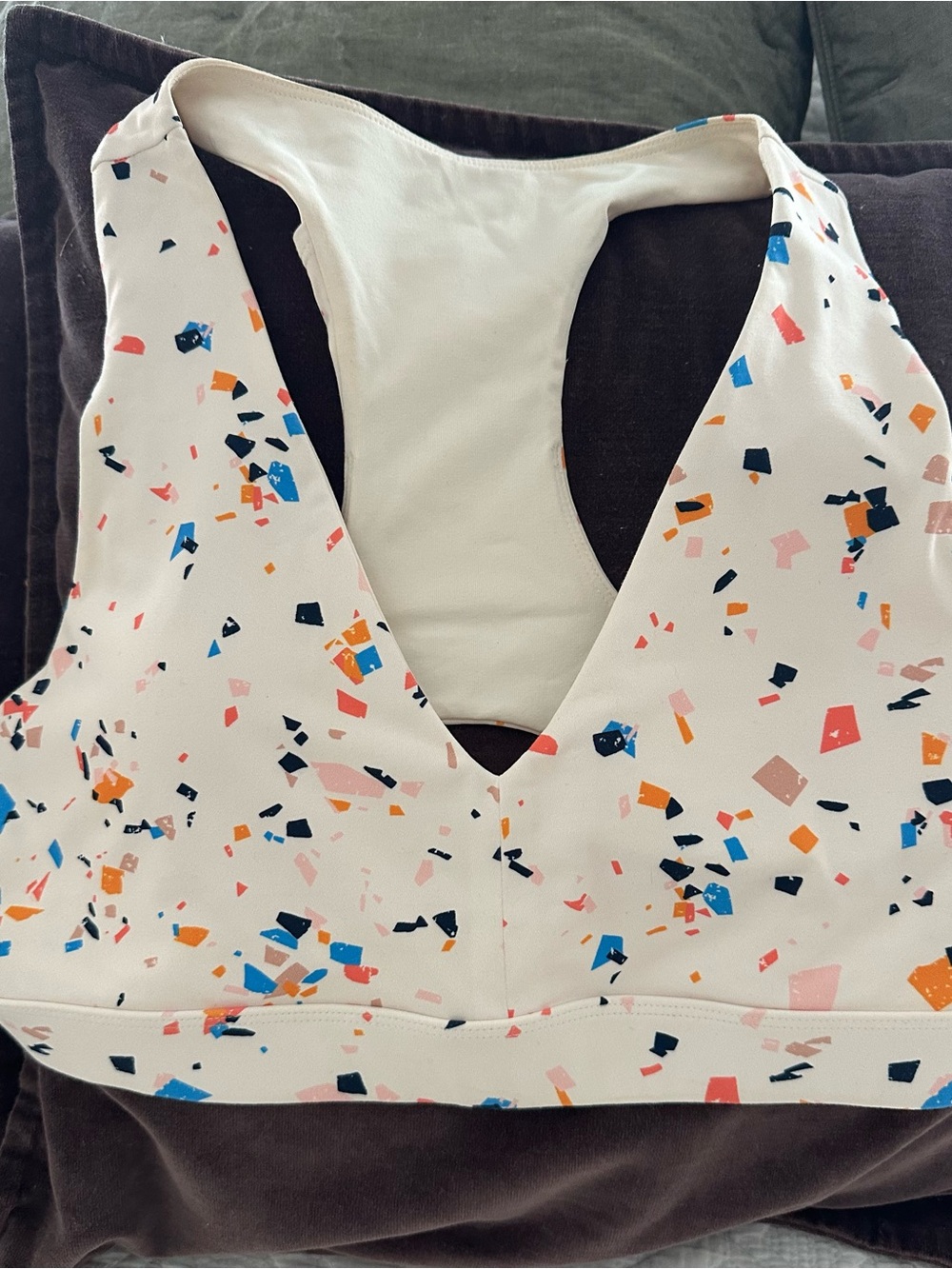Fabletics Cream/White Confetti Print Sports Bra - Women Intimates & Sleepwear